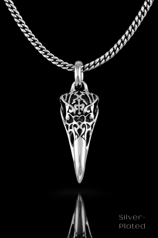 Collar Cabeza de Cuervo | Símbolo de Sabiduría, Transformación y Misterio | Hecho a mano en Plata 925, Baño de Oro 24K, Bronce