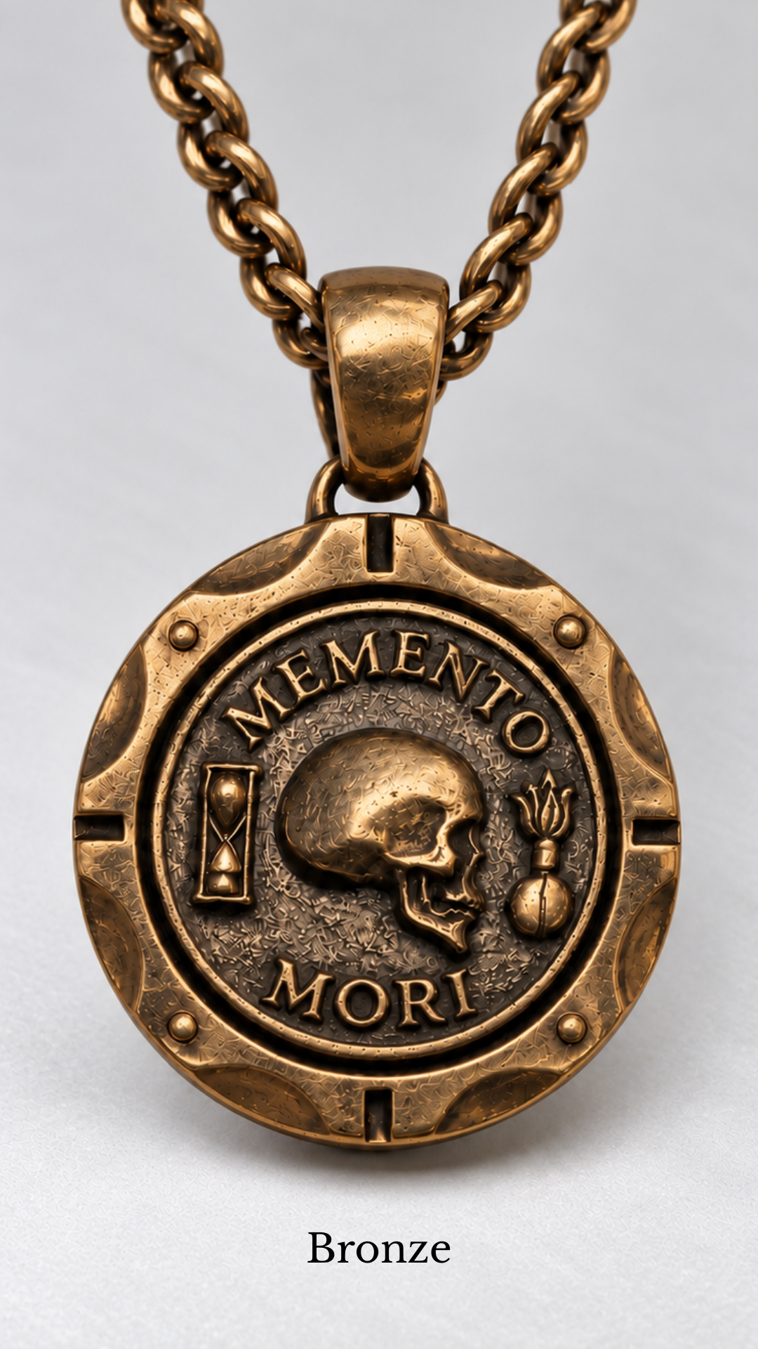 Collar Memento Mori - Colgante de metal dual | Símbolo de vida, muerte y conciencia | Hecho a mano en plata de ley 925 y bronce