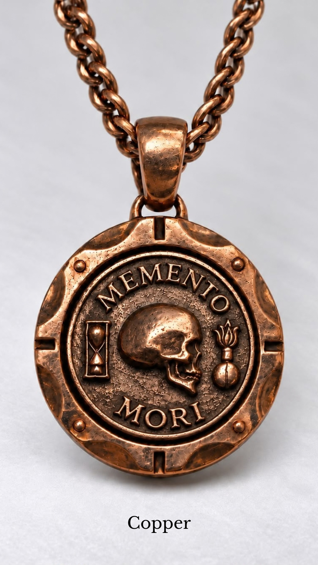 Collar Memento Mori - Colgante de metal dual | Símbolo de vida, muerte y conciencia | Hecho a mano en plata de ley 925 y bronce
