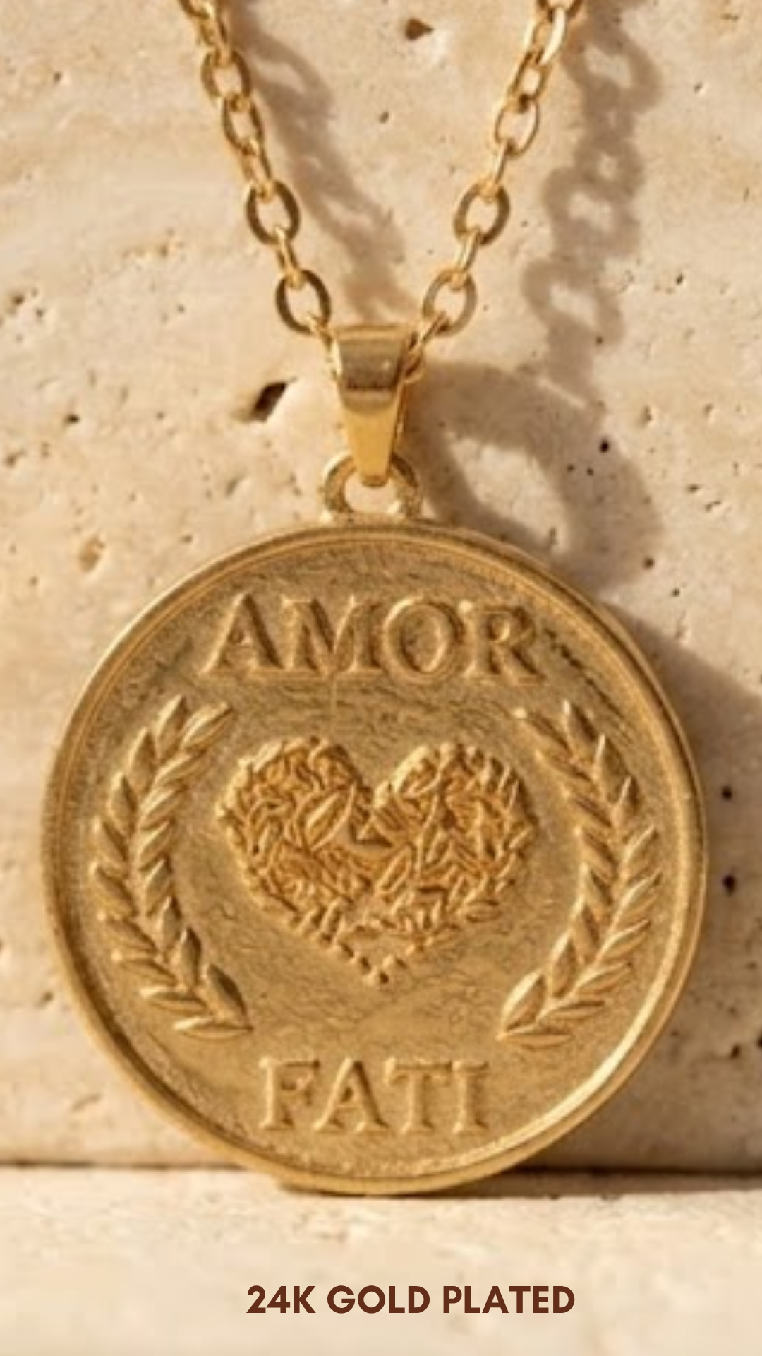 Amor Fati Necklace Large (4 cm) | Handmade Pendant of Acceptance & Destiny | Handmade in 925 Sterling Silver, 24K Gold Plated, Bronze, Copper