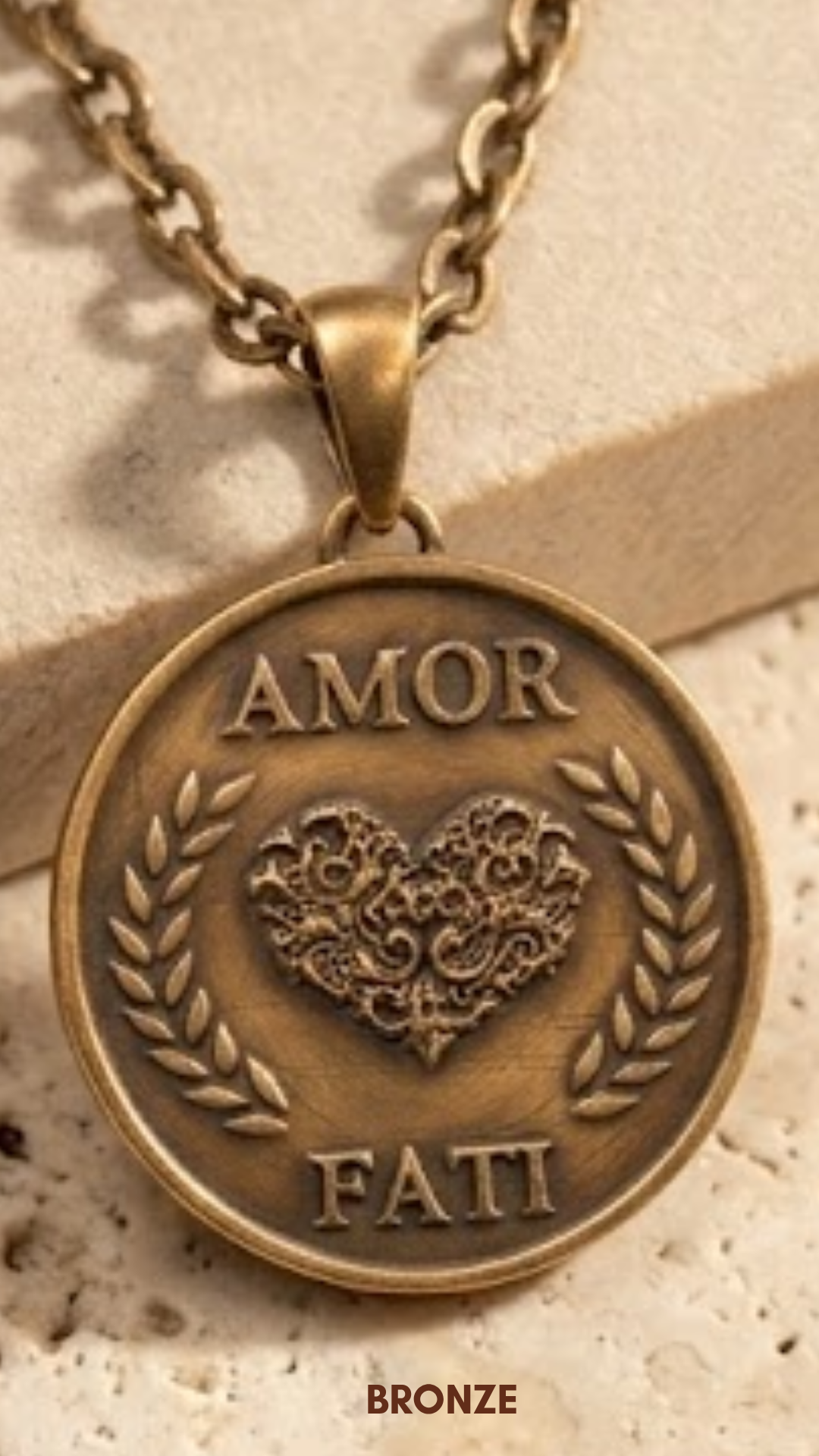Amor Fati Necklace Large (4 cm) | Handmade Pendant of Acceptance & Destiny | Handmade in 925 Sterling Silver, 24K Gold Plated, Bronze, Copper