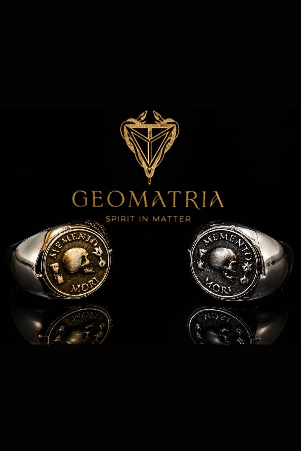 Memento Mori Set | Dual Metal Pendant & Ring | Handmade in 925 Sterling Silver & Bronze