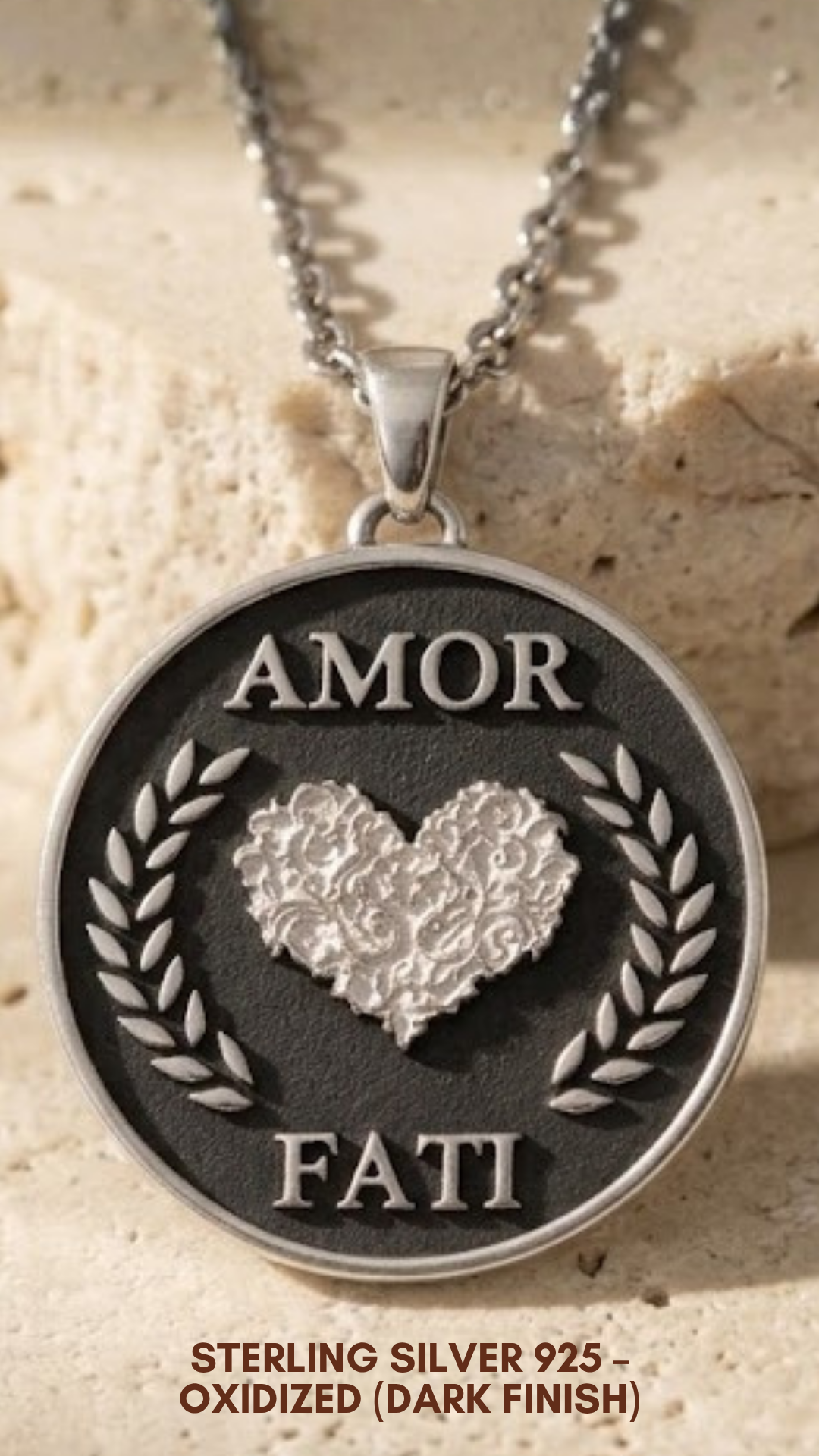 Amor Fati Necklace Large (4 cm) | Handmade Pendant of Acceptance & Destiny | Handmade in 925 Sterling Silver, 24K Gold Plated, Bronze, Copper