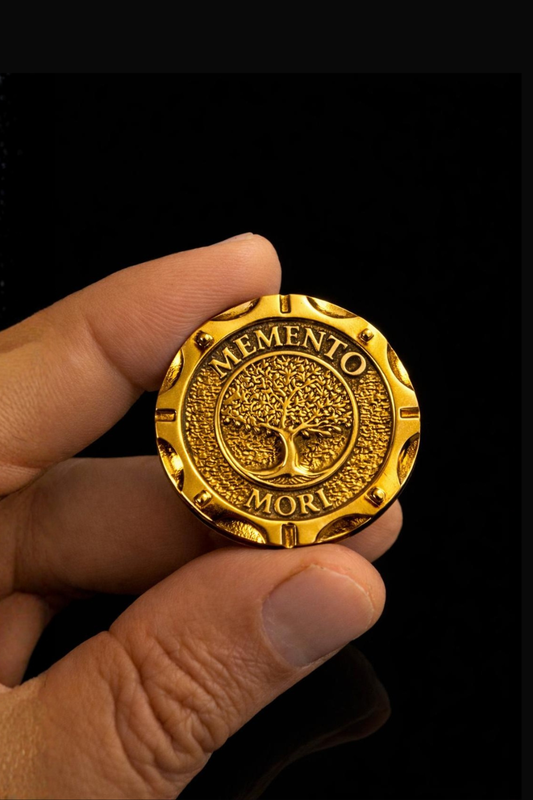 Moneda Memento Mori Árbol de la Vida Bodhi | Hecha a Mano en Plata 925, Baño en Oro 24K, Bronce y Cobre