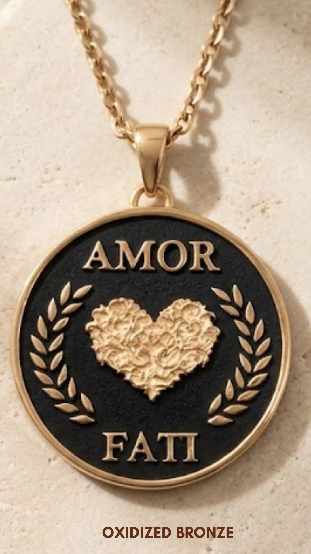 Amor Fati Necklace Large (4 cm) | Handmade Pendant of Acceptance & Destiny | Handmade in 925 Sterling Silver, 24K Gold Plated, Bronze, Copper