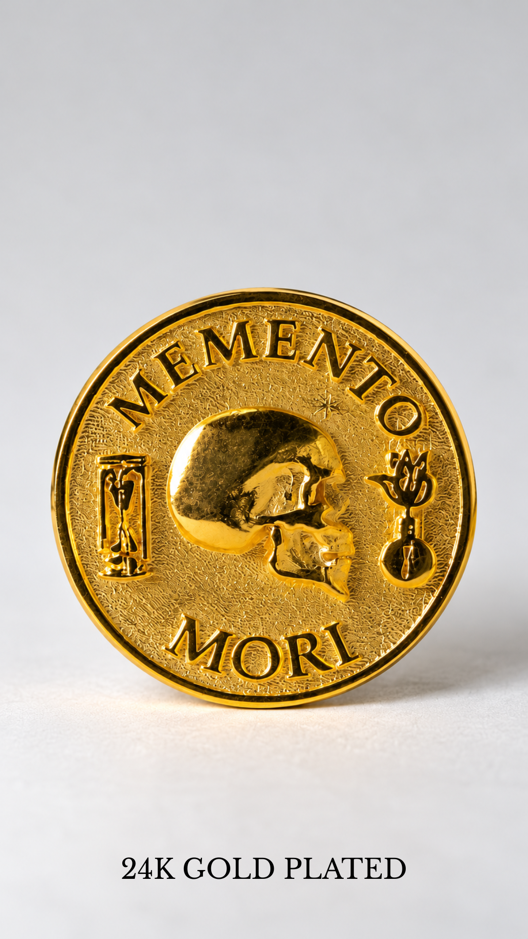 Moneda Memento Mori | Símbolo de mortalidad, sabiduría y presencia | Hecho a mano en plata de ley 925, chapado en oro de 24 quilates, bronce, cobre