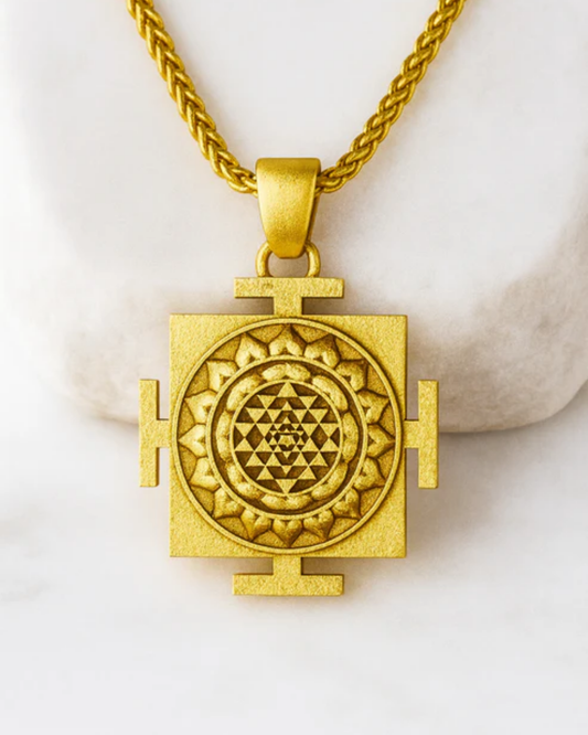Square Sri Yantra Pendant Necklace – Sacred Energy Symbol in 18K Gold