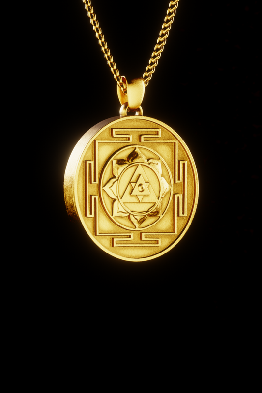 Ganesha Yantra Necklace – Sacred Hindu Amulet of Wisdom & Protection in 18K Gold
