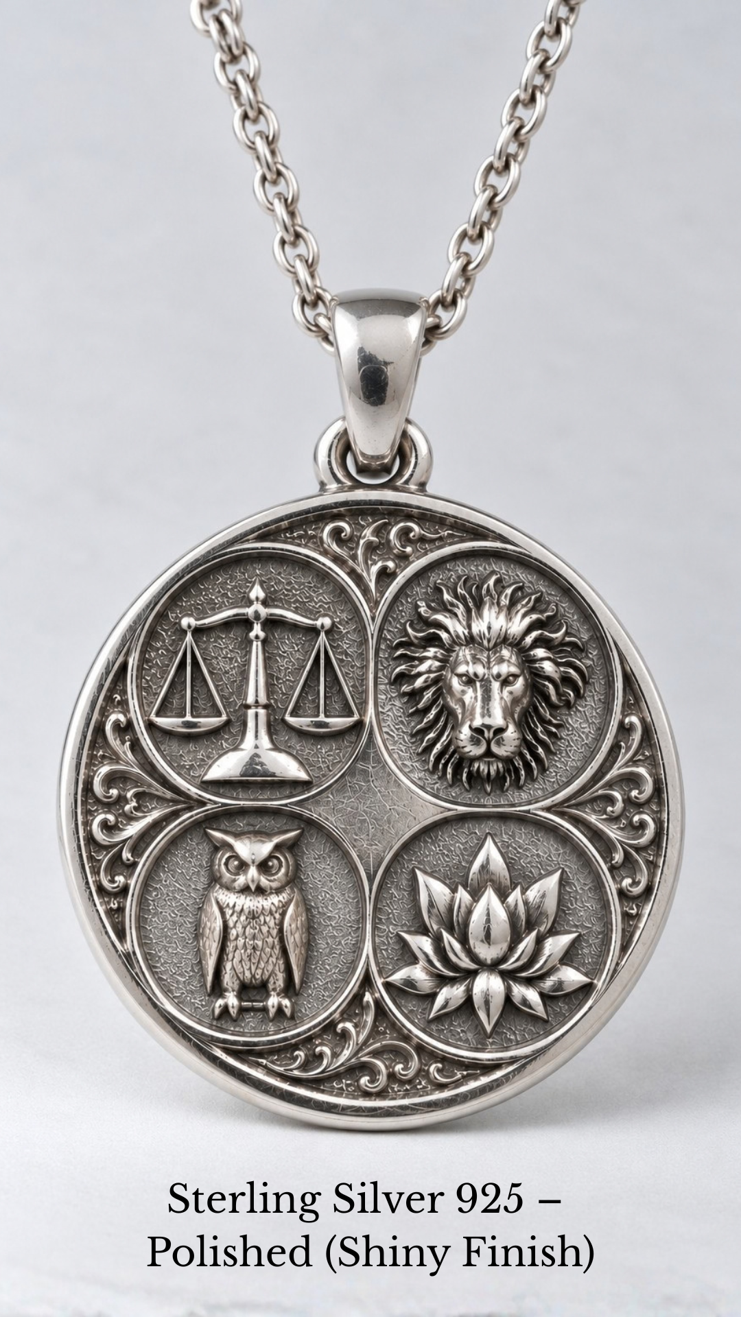Stoic Virtues Pendant Necklace | Ancient Philosophy Symbol Pendant | Handmade in 925 Sterling Silver, 24k Gold Plated, Copper, Bronze
