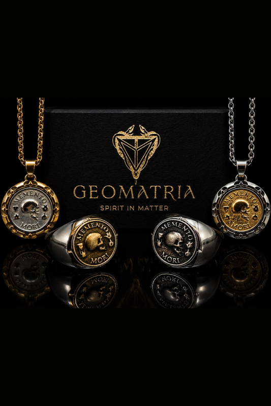 Memento Mori Set | Dual Metal Pendant & Ring | Handmade in 925 Sterling Silver & Bronze