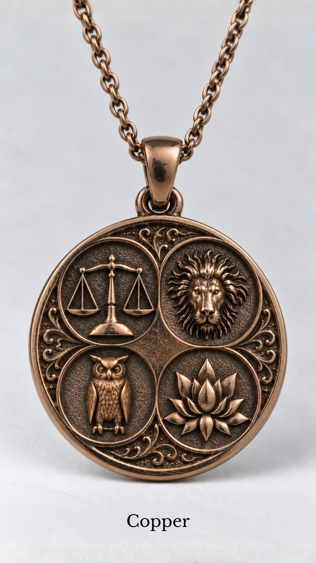 Stoic Virtues Pendant Necklace | Ancient Philosophy Symbol Pendant | Handmade in 925 Sterling Silver, 24k Gold Plated, Copper, Bronze