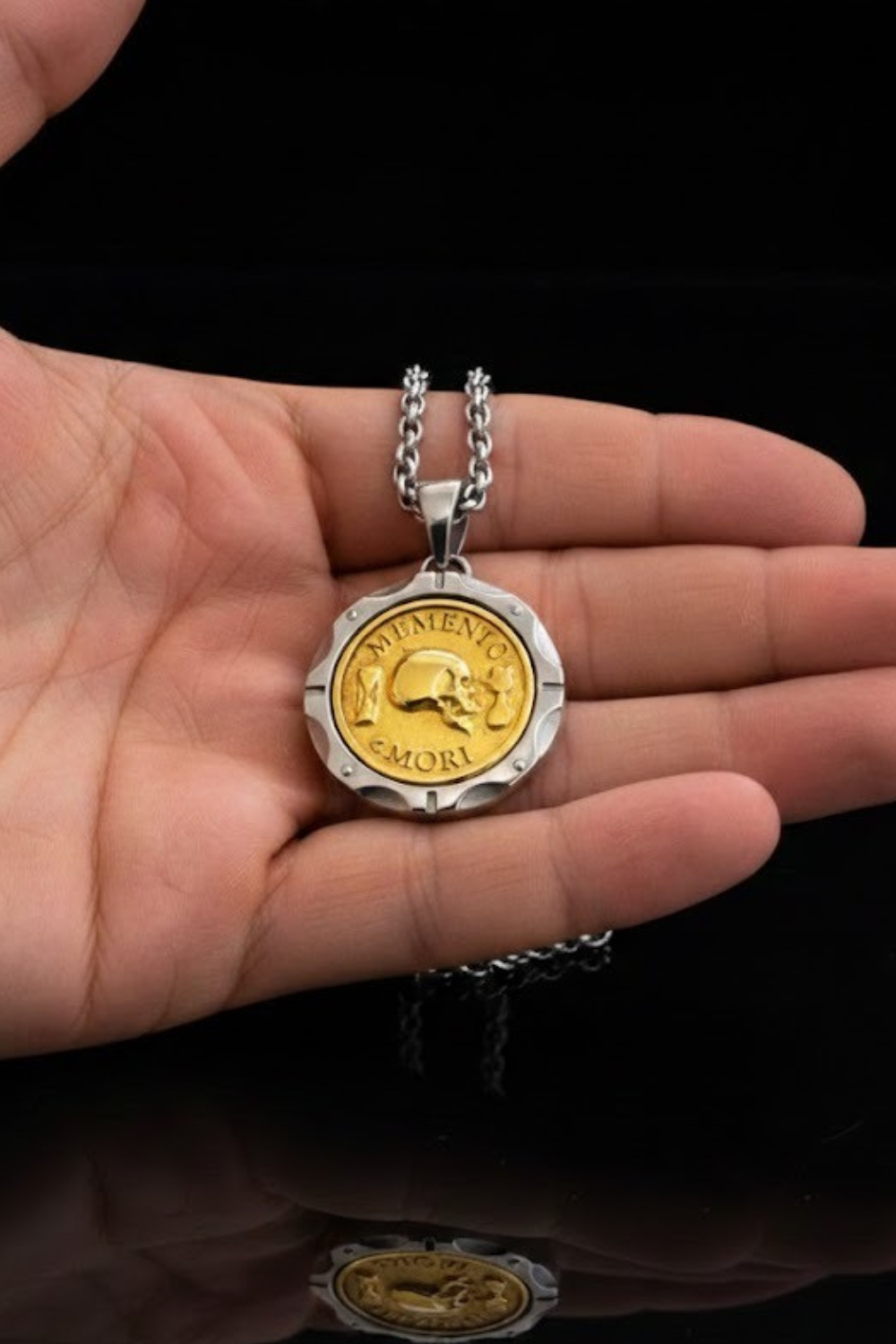 Memento Mori Necklace - Dual Metal Pendant | Symbol of Life, Death & Awareness | Handmade in 925 Sterling Silver & Bronze