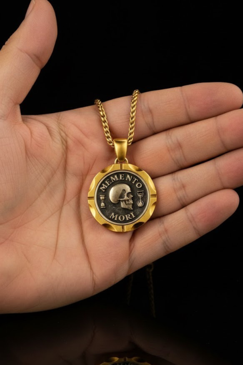 Memento Mori Necklace - Dual Metal Pendant | Symbol of Life, Death & Awareness | Handmade in 925 Sterling Silver & Bronze