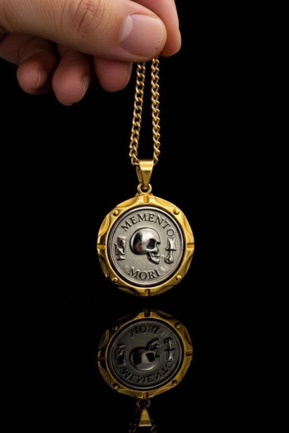 Memento Mori Necklace - Dual Metal Pendant | Symbol of Life, Death & Awareness | Handmade in 925 Sterling Silver & Bronze