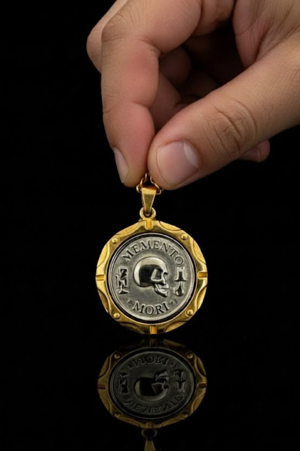 Memento Mori Necklace - Dual Metal Pendant | Symbol of Life, Death & Awareness | Handmade in 925 Sterling Silver & Bronze