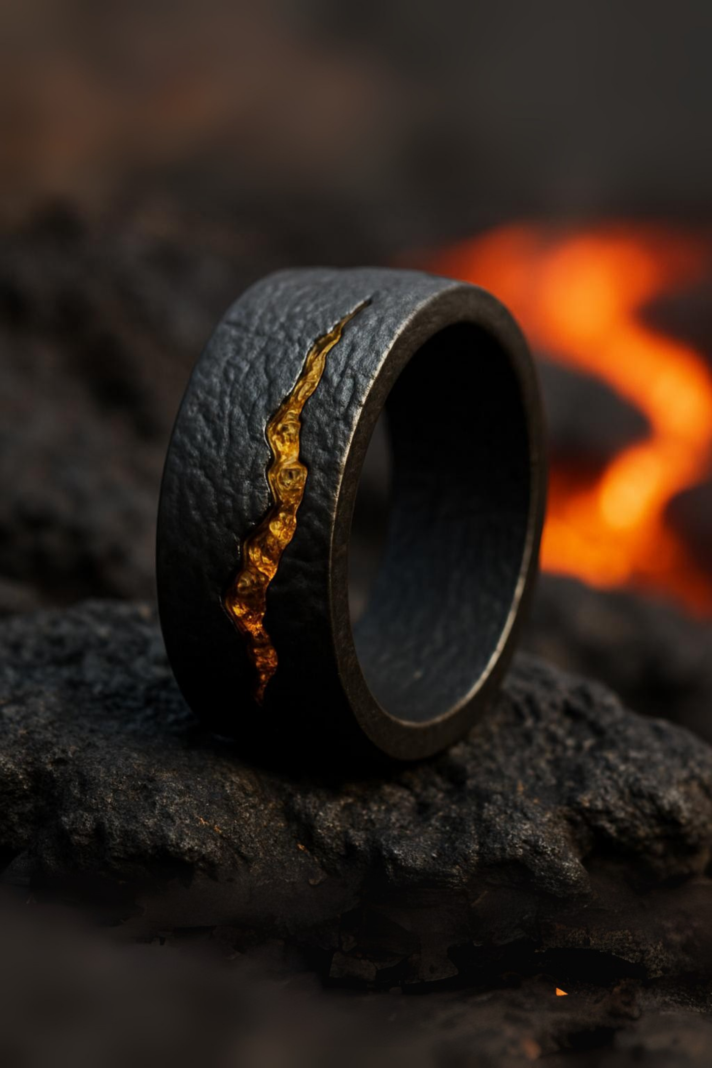 Anillo de volcán hecho a mano en plata de ley y oro de 18 quilates | Joyería única inspirada en la lava, anillo artesanal con personalidad, regalo unisex