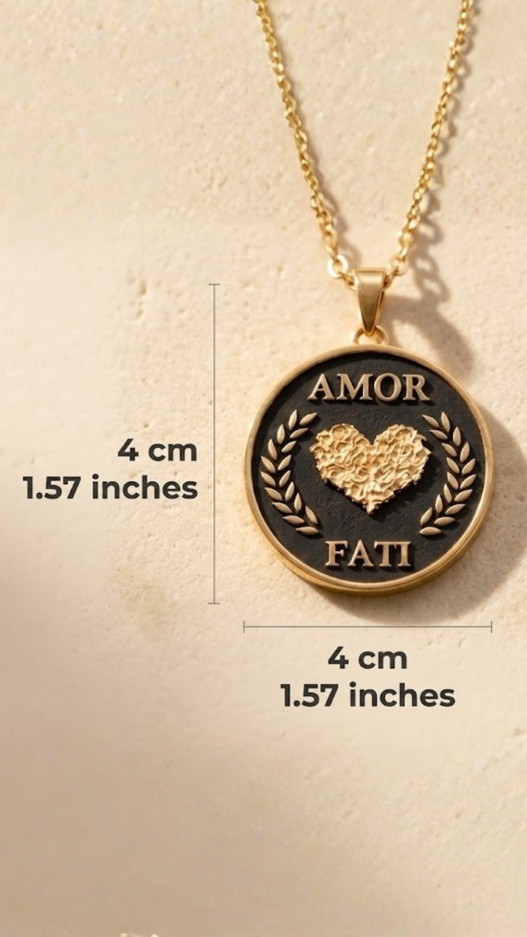 Amor Fati Necklace Large (4 cm) | Handmade Pendant of Acceptance & Destiny | Handmade in 925 Sterling Silver, 24K Gold Plated, Bronze, Copper