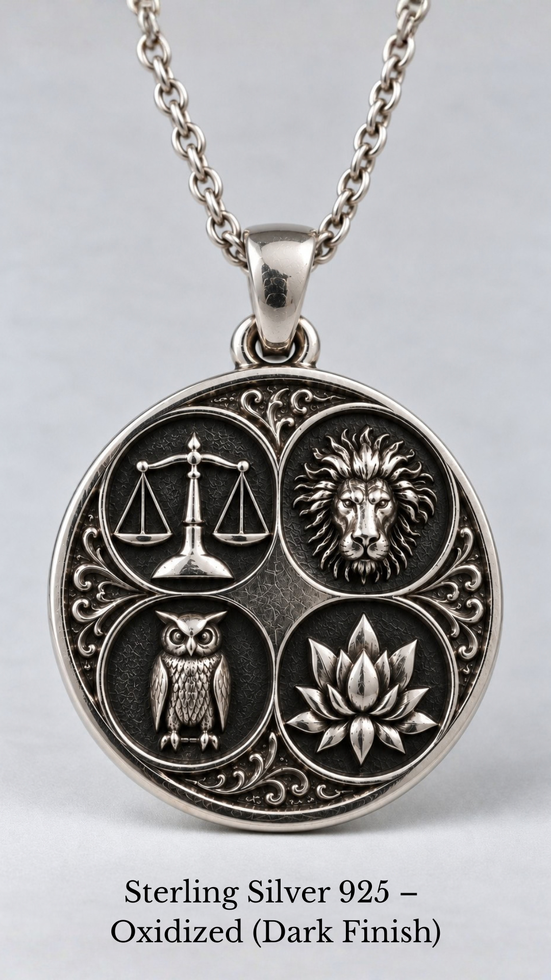 Stoic Virtues Pendant Necklace | Ancient Philosophy Symbol Pendant | Handmade in 925 Sterling Silver, 24k Gold Plated, Copper, Bronze