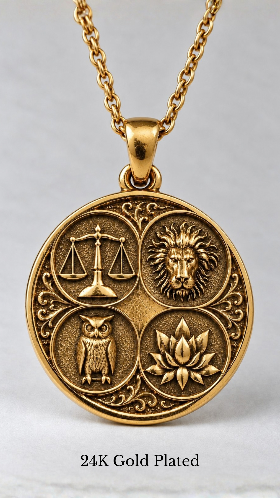 Stoic Virtues Pendant Necklace | Ancient Philosophy Symbol Pendant | Handmade in 925 Sterling Silver, 24k Gold Plated, Copper, Bronze