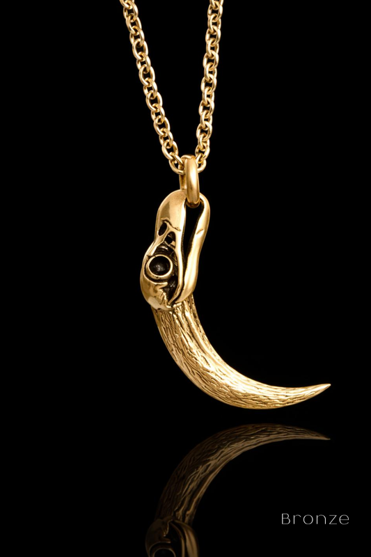 Collar Cabeza de Cuervo | Símbolo de Sabiduría, Transformación y Misterio | Hecho a mano en Plata 925, Baño de Oro 24K, Bronce