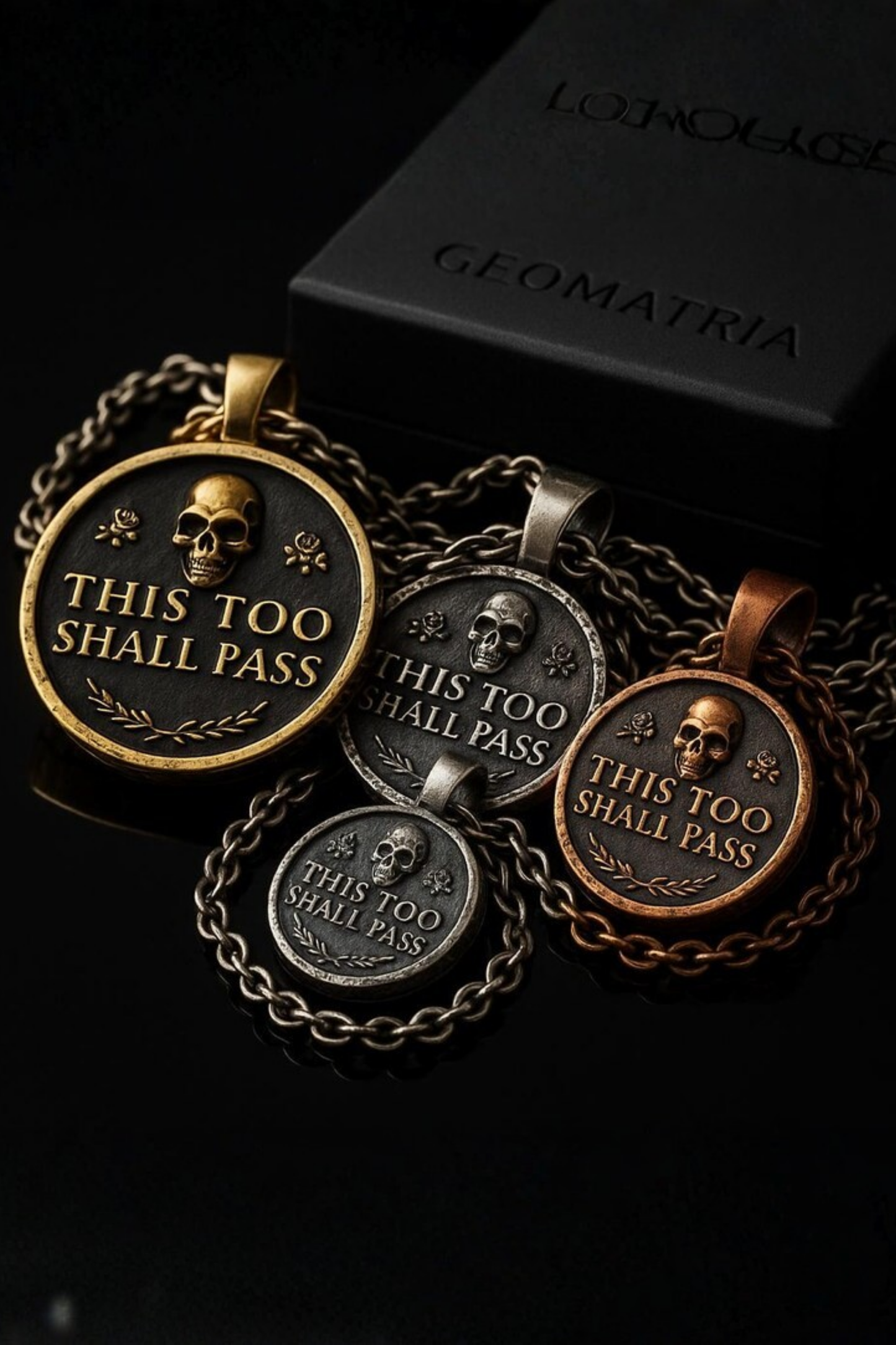 This Too Shall Pass Necklace Large (4 cm) | Inspirational Pendant of Strength & Hope | Handmade in 925 Sterling Silver, 24K Gold Plated, Bronze