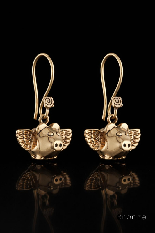 Flying Pig Earrings – Bronze & Silver-Plated Finish | Limited Edition