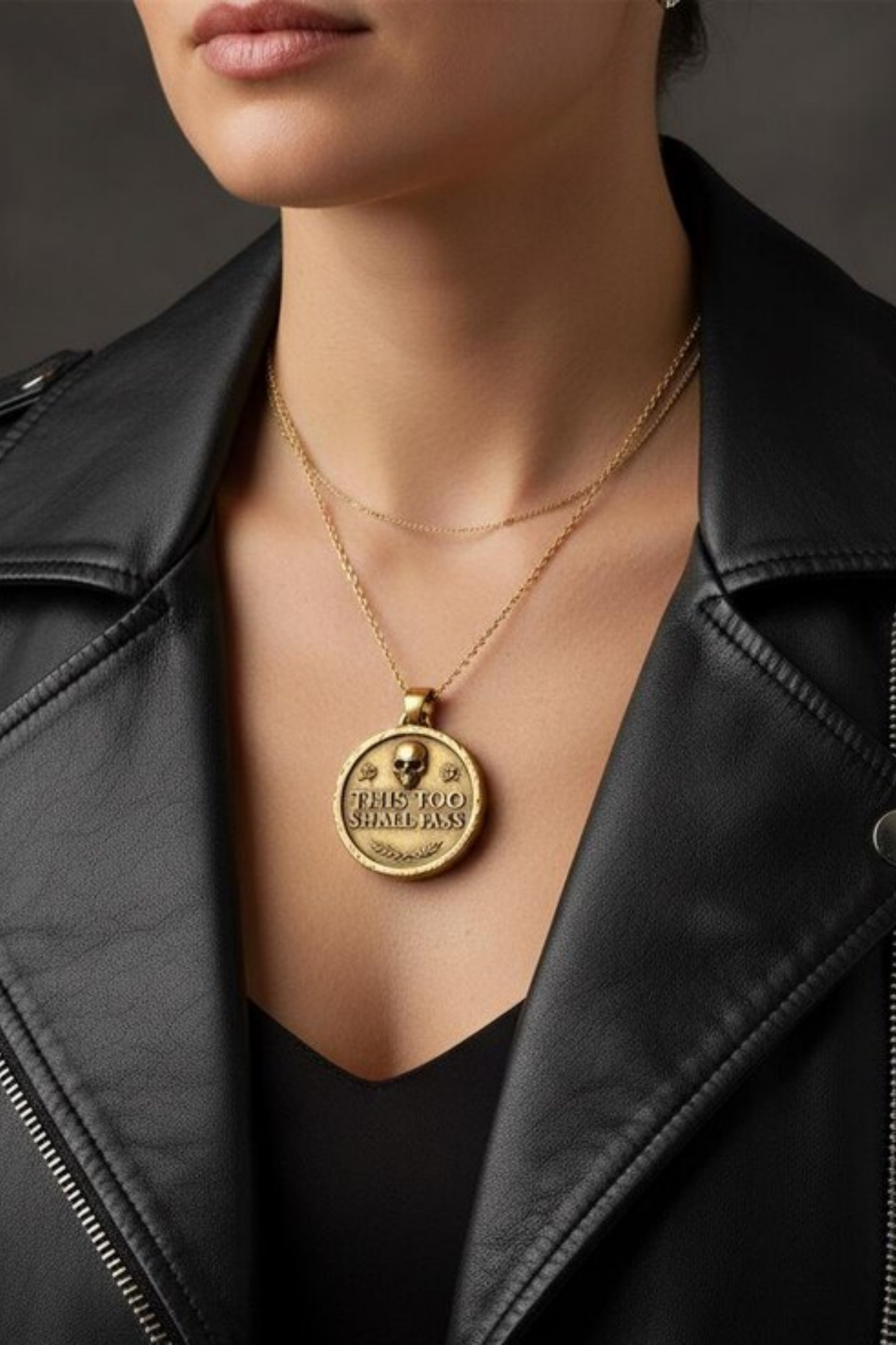 This Too Shall Pass Necklace Large (4 cm) | Inspirational Pendant of Strength & Hope | Handmade in 925 Sterling Silver, 24K Gold Plated, Bronze