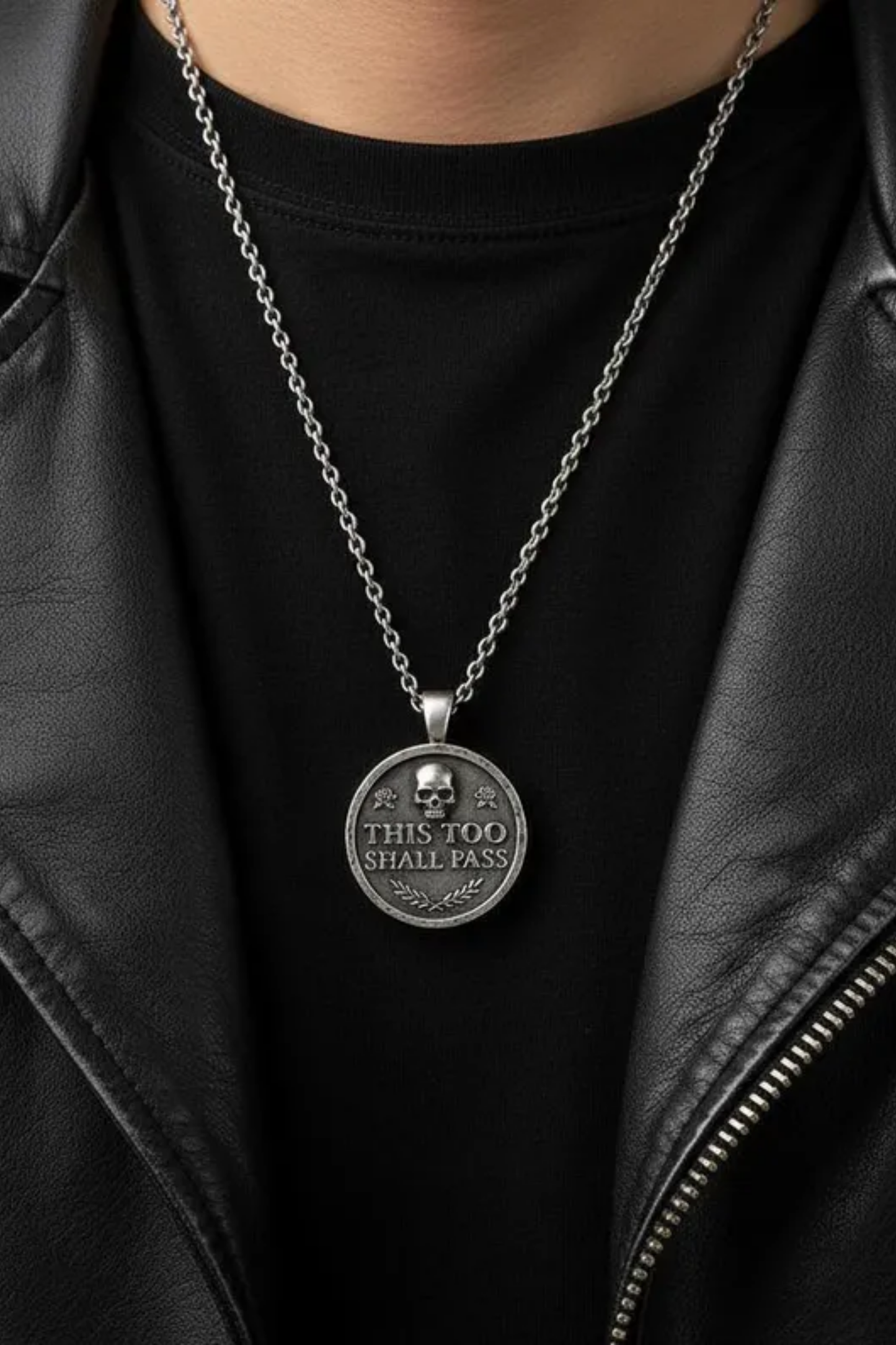 Collar This Too Shall Pass Pequeño (1.8 cm) | Símbolo de Resiliencia y Fortaleza | Plata 925, Baño Oro 24K, Bronce, Cobre 