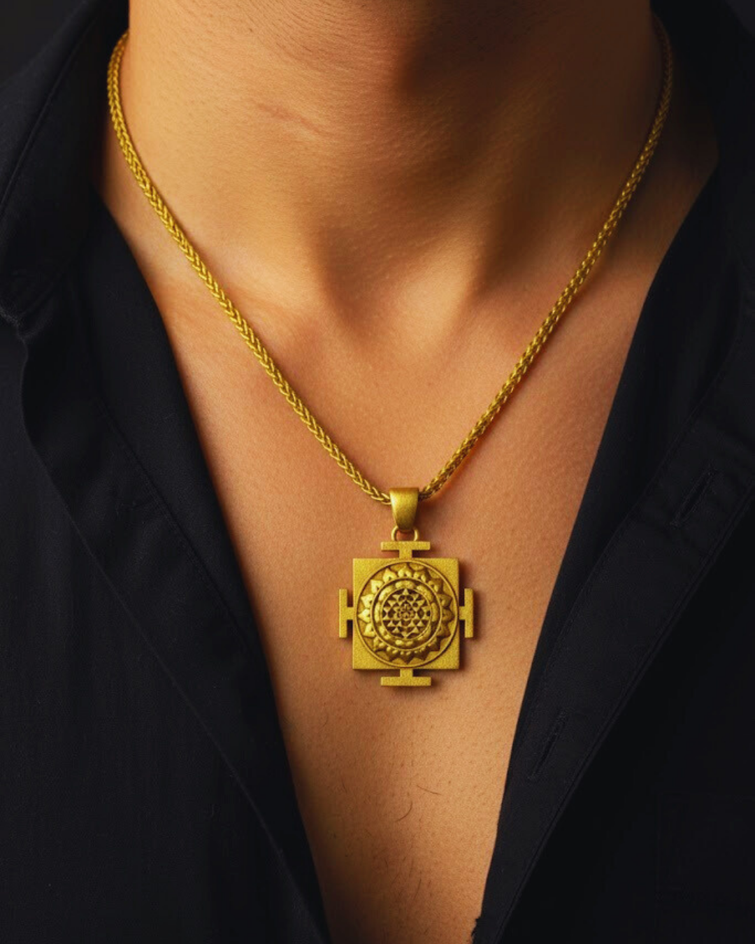 Collar Colgante Sri Yantra Cuadrado – Símbolo Sagrado de Energía en Oro 18K
