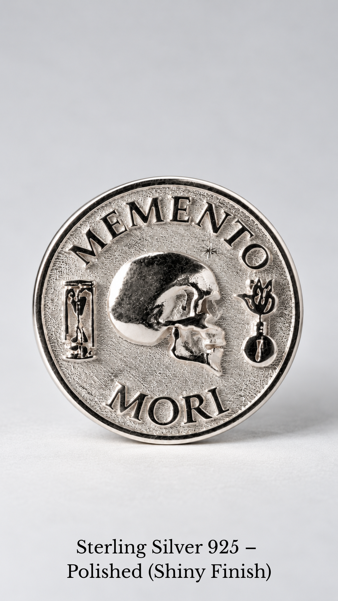 Moneda Memento Mori | Símbolo de mortalidad, sabiduría y presencia | Hecho a mano en plata de ley 925, chapado en oro de 24 quilates, bronce, cobre
