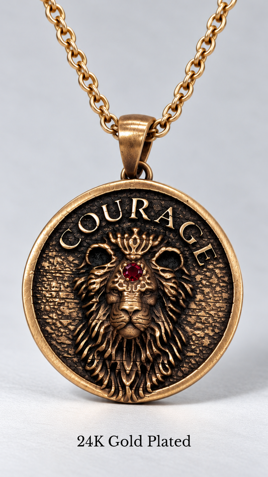 Lion Head Courage Necklace | Symbol of Bravery and Leadership | Handmade in 925 Sterling Silver, 24k Gold Plated, Copper, Bronze