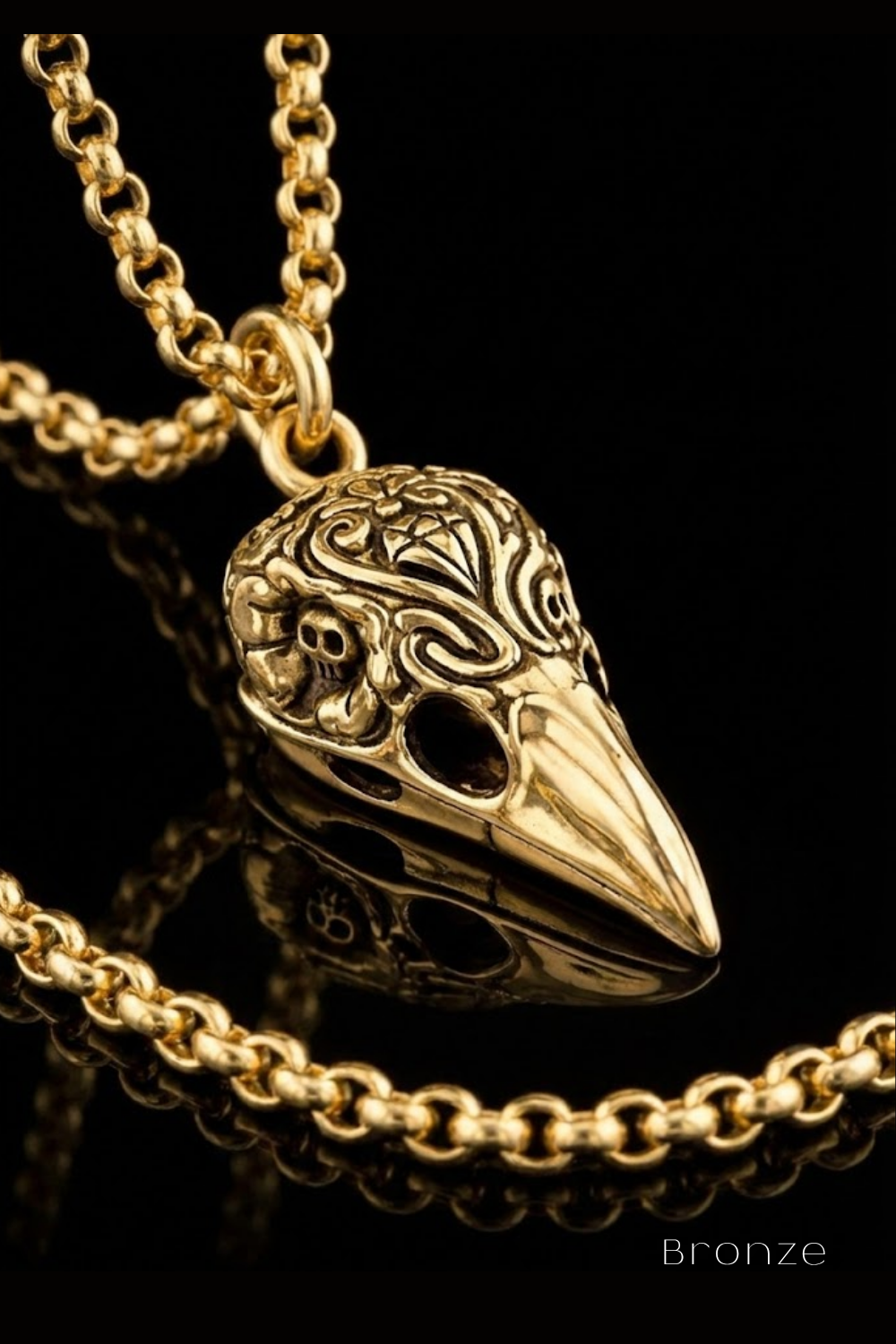 Collar Cabeza de Cuervo | Símbolo de Sabiduría, Transformación y Misterio | Hecho a mano en Plata 925, Baño de Oro 24K, Bronce