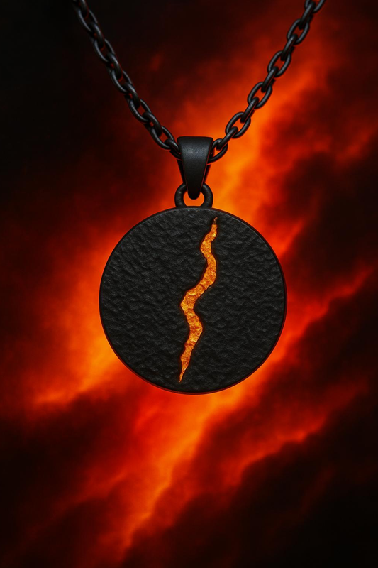 Volcanic Lightning Necklace – Handmade Pendant in Sterling Silver & 18K Gold | Unique Symbolic Jewelry of Power & Energy
