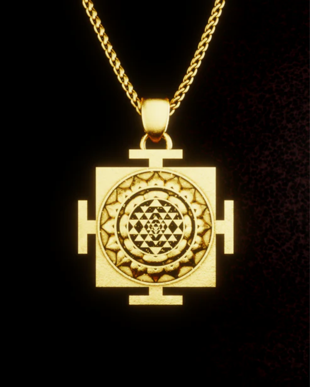 Collar Colgante Sri Yantra Cuadrado – Símbolo Sagrado de Energía en Oro 18K