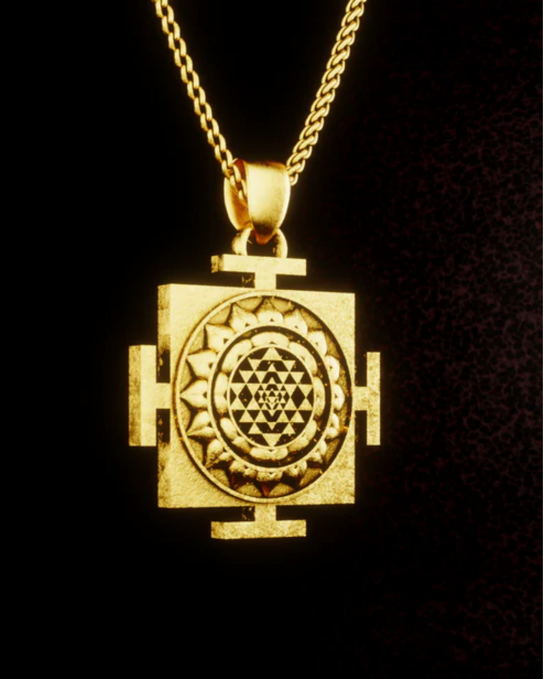 Collar Colgante Sri Yantra Cuadrado – Símbolo Sagrado de Energía en Oro 18K