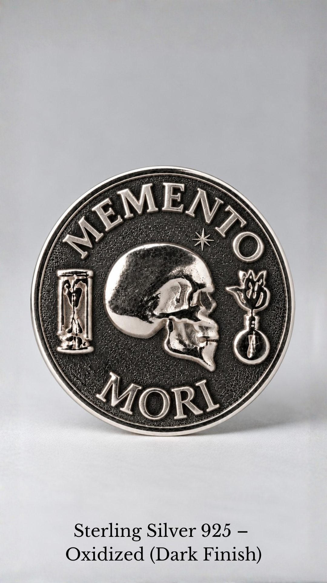 Moneda Memento Mori | Símbolo de mortalidad, sabiduría y presencia | Hecho a mano en plata de ley 925, chapado en oro de 24 quilates, bronce, cobre