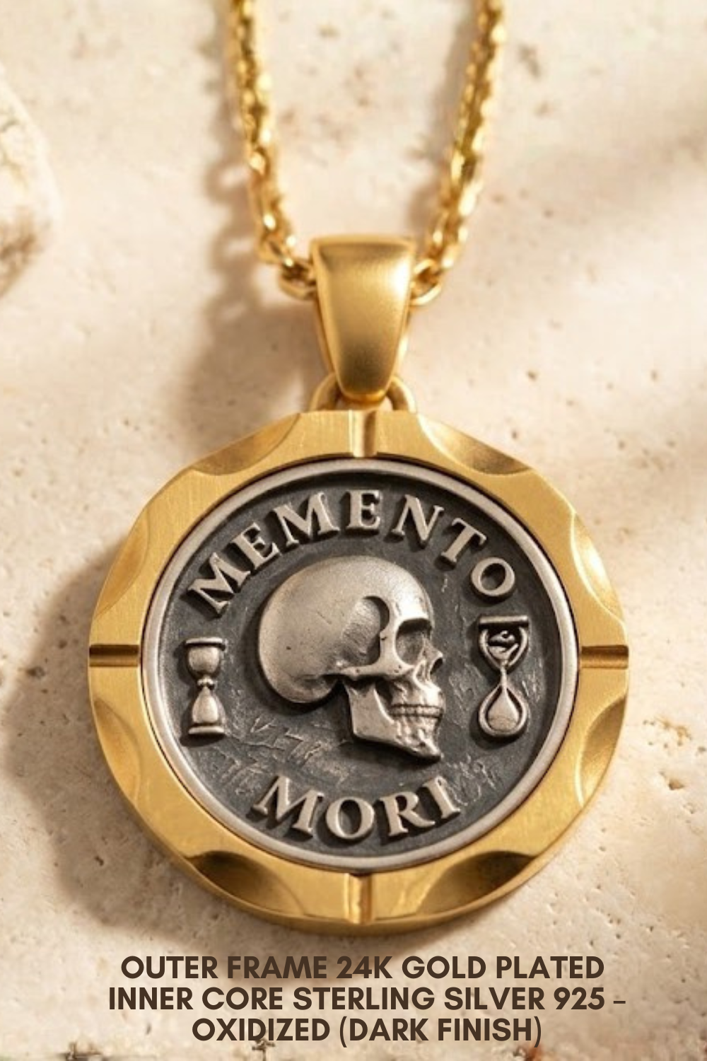 Memento Mori Set | Dual Metal Pendant & Ring | Handmade in 925 Sterling Silver & Bronze