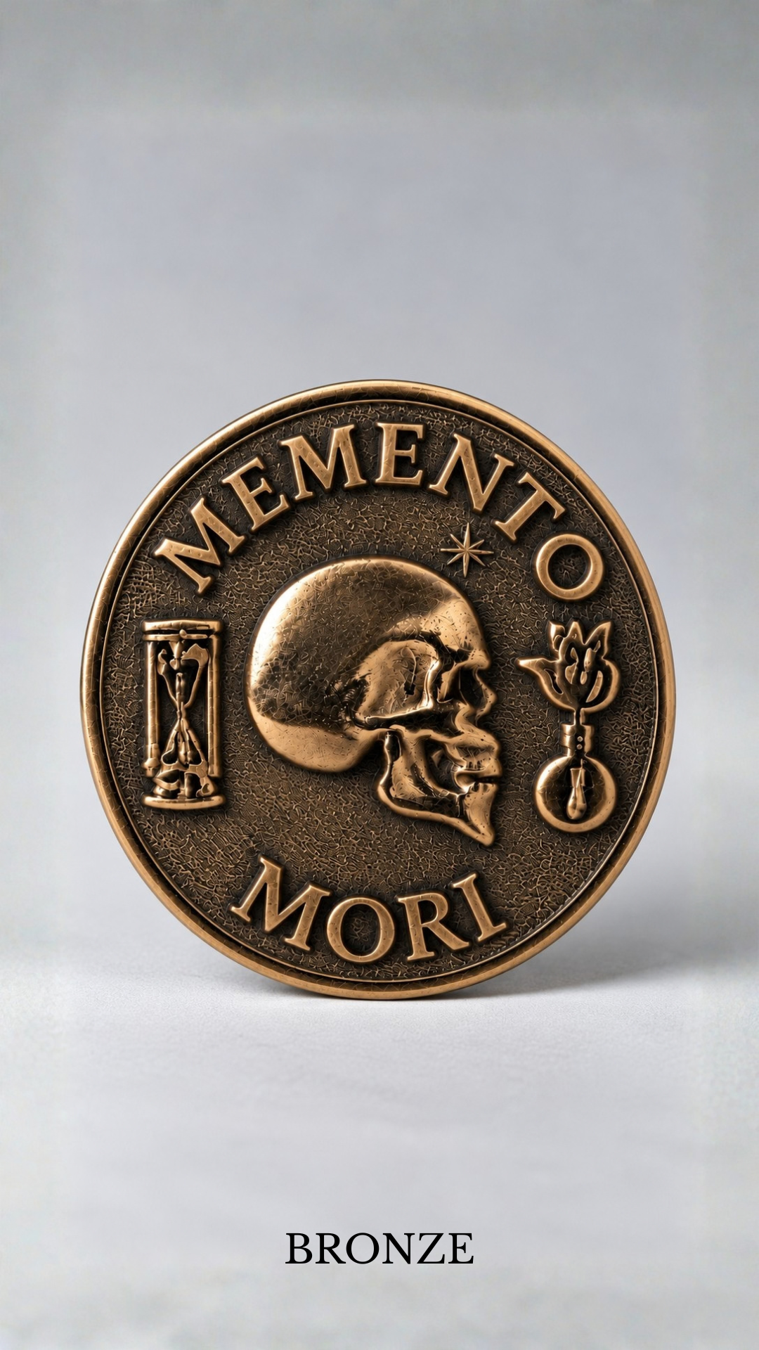 Moneda Memento Mori | Símbolo de mortalidad, sabiduría y presencia | Hecho a mano en plata de ley 925, chapado en oro de 24 quilates, bronce, cobre