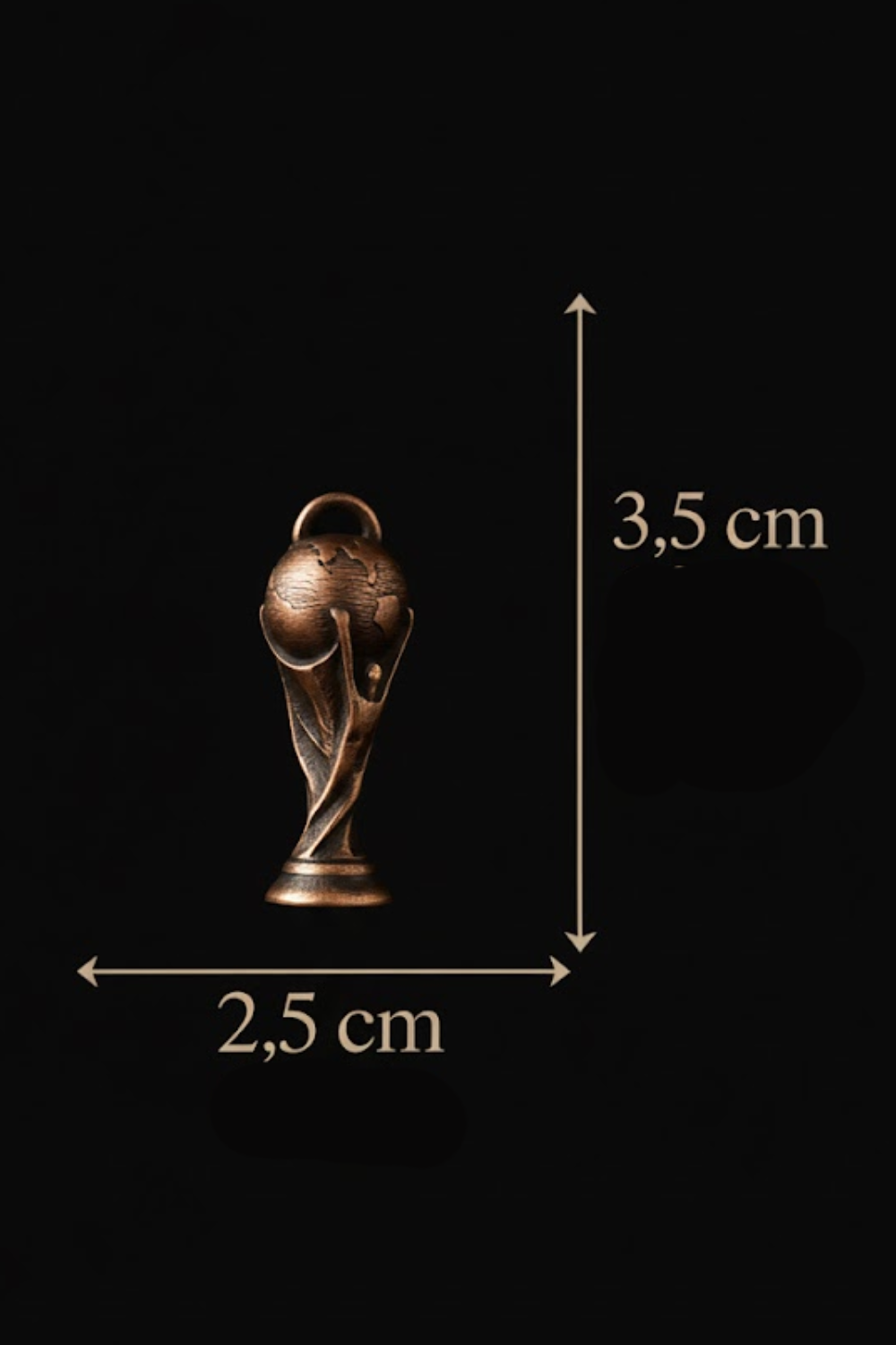 A small bronze trophy with a globe on top, placed against a black background.