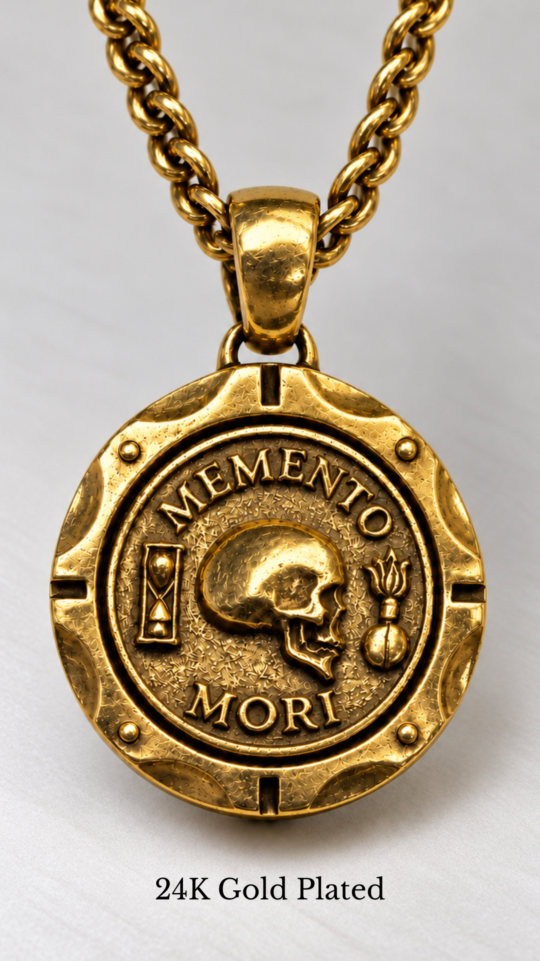 Collar Memento Mori - Colgante de metal dual | Símbolo de vida, muerte y conciencia | Hecho a mano en plata de ley 925 y bronce