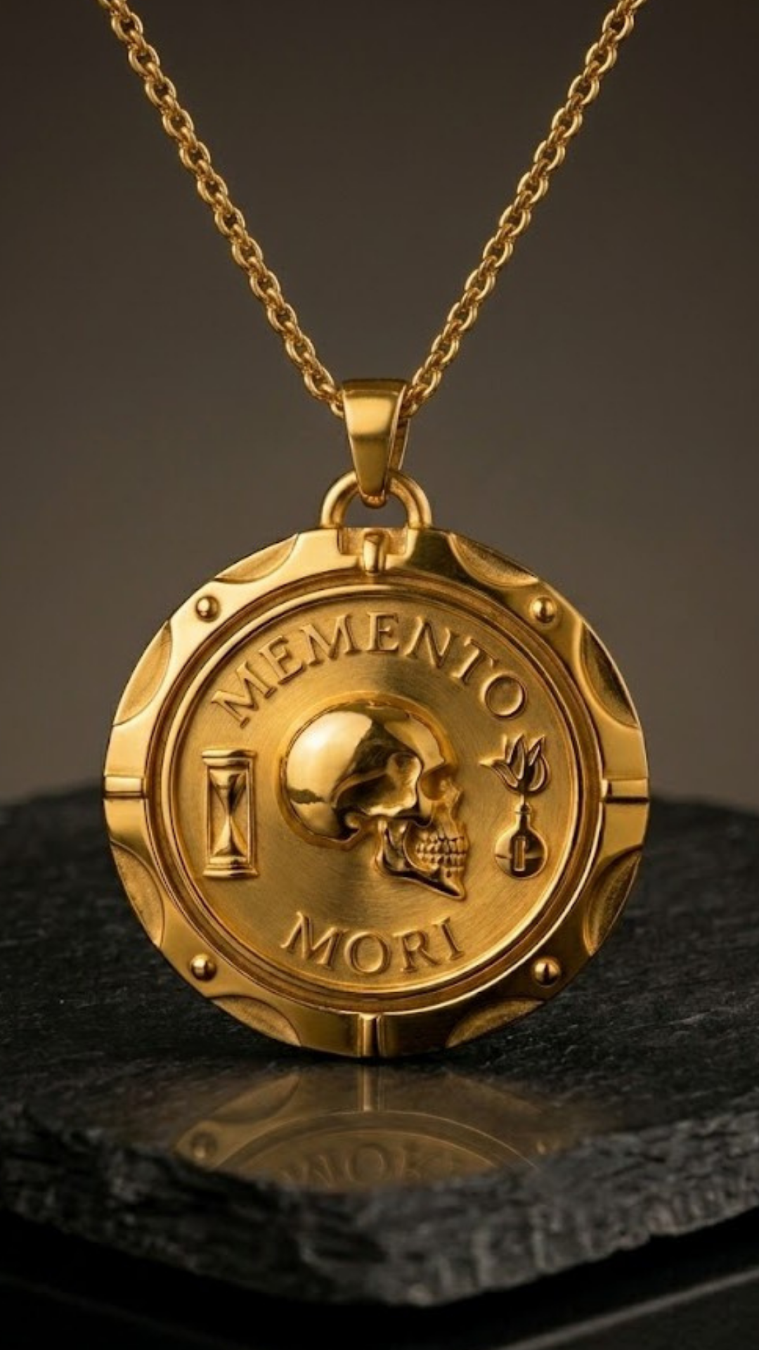 Memento Mori Necklace - Dual Metal Pendant | Handmade in 18k Gold | Symbol of Life, Death & Awareness