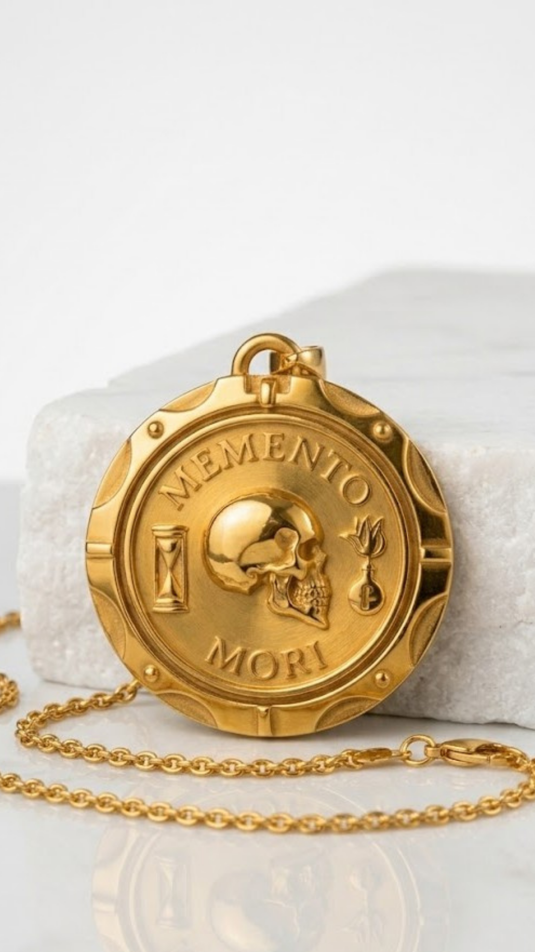 Memento Mori Necklace - Dual Metal Pendant | Handmade in 18k Gold | Symbol of Life, Death & Awareness