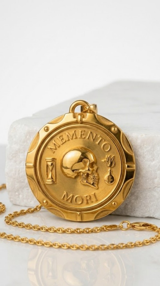 Memento Mori Necklace - Dual Metal Pendant | Handmade in 18k Gold | Symbol of Life, Death & Awareness