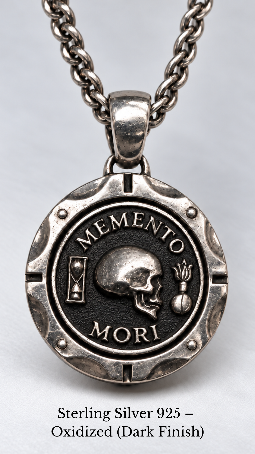 Collar Memento Mori - Colgante de metal dual | Símbolo de vida, muerte y conciencia | Hecho a mano en plata de ley 925 y bronce