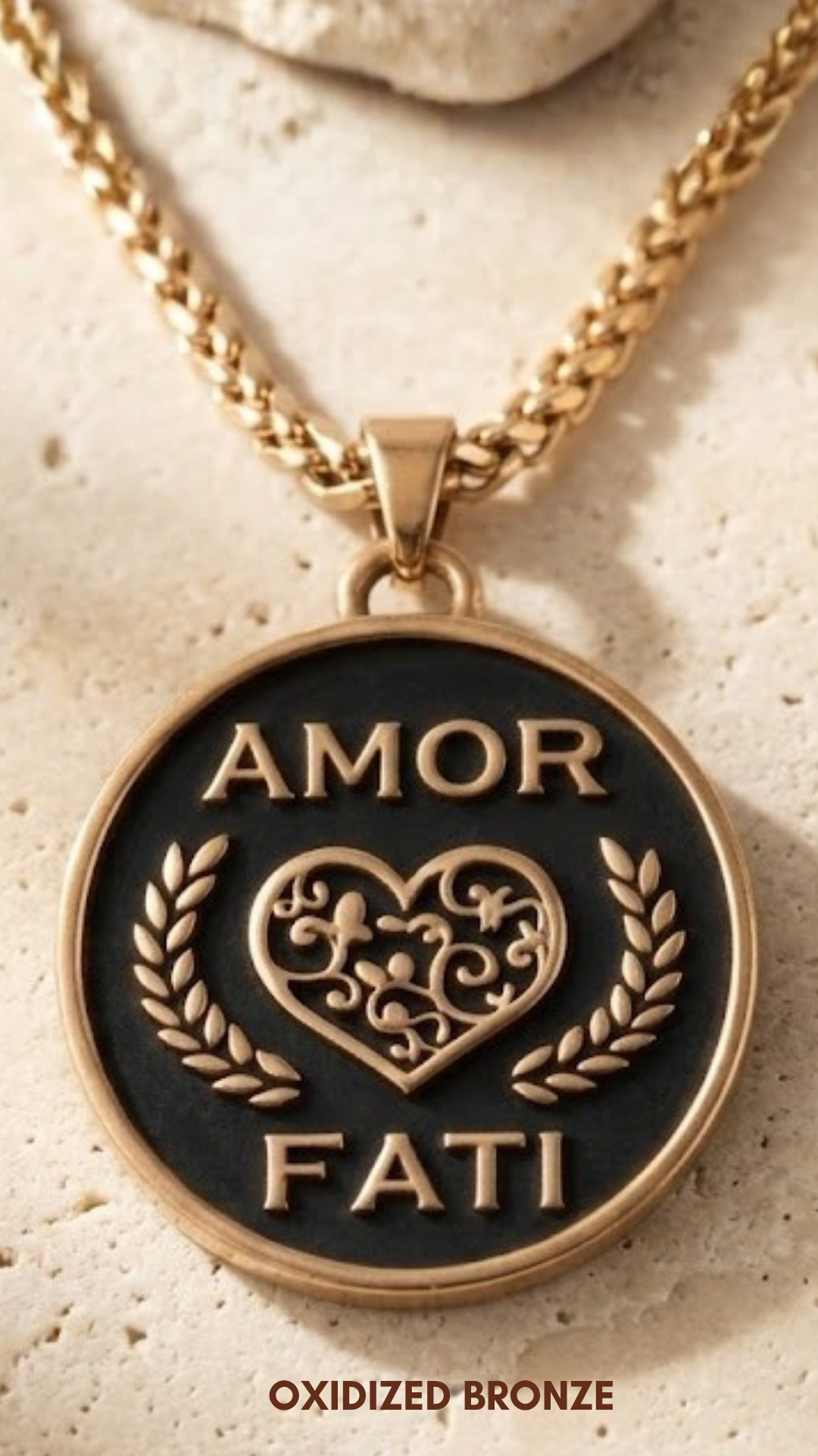 Amor Fati Necklace Medium (2.5 cm) | Handmade Talisman of Love & Fate | Handmade in 925 Sterling Silver, 24K Gold Plated, Bronze, Copper