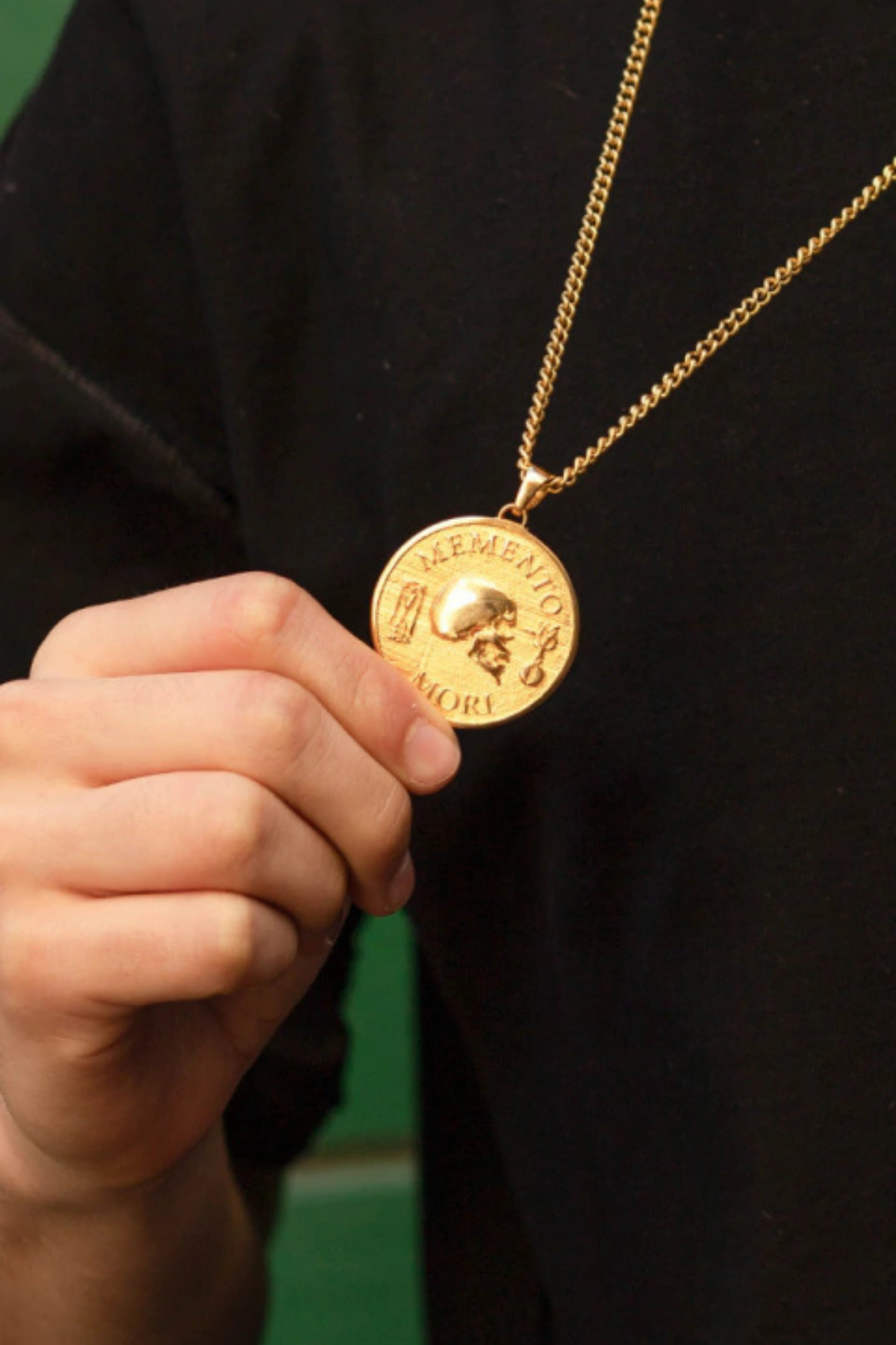 Collar Memento Mori Mediano (3 cm) – Colgante Simbólico Hecho a Mano de Sabiduría e Impermanencia | Plata 925, Baño Oro 24K, Bronce, Cobre