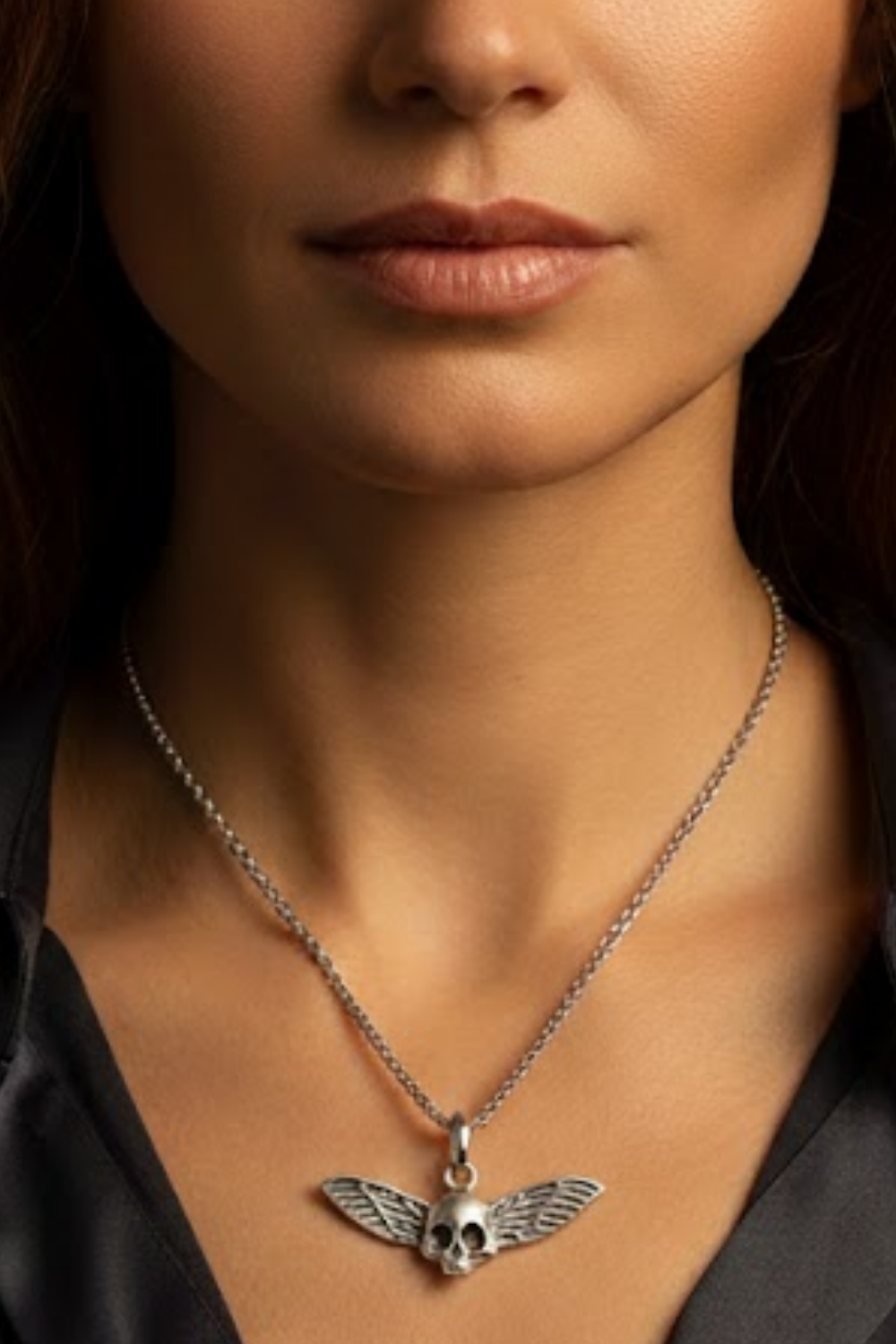Winged Skull Necklace – Raised Relief Design in Bronze or Silver-Plated Finish | Limited Edition