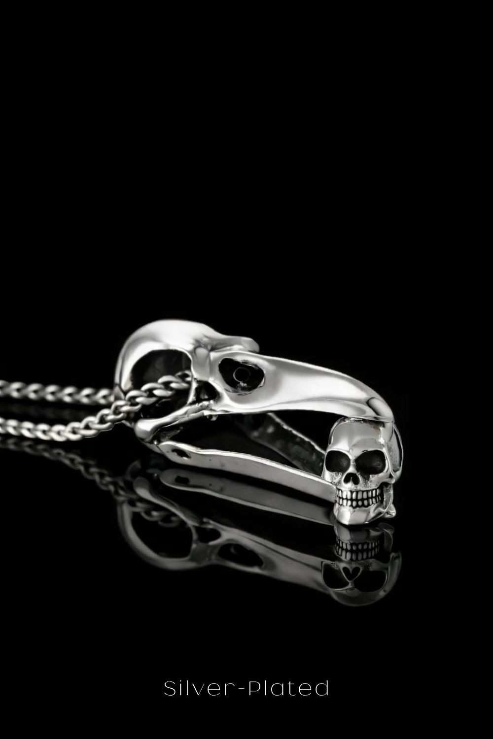 Raven Skull Necklace with Mini Human Skull – Bronze & Silver-Plated Finish | Limited Edition