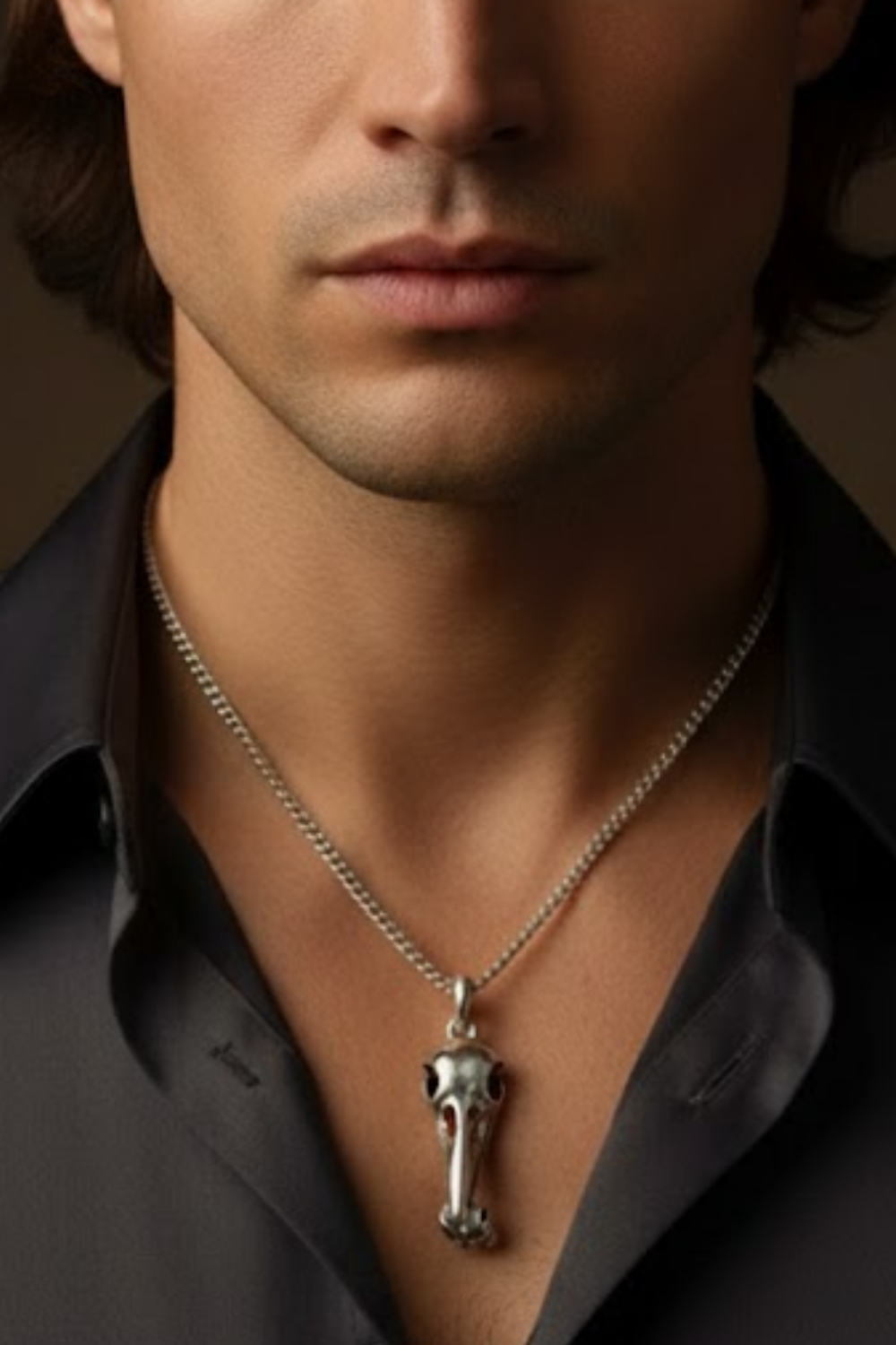 Raven Skull Necklace with Mini Human Skull – Bronze & Silver-Plated Finish | Limited Edition