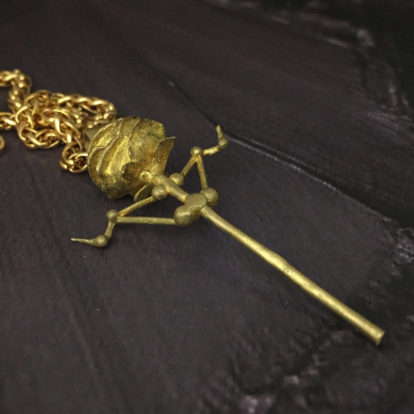 Rose necklace with thorns, in bronze, 24K gold plated, 925 SterlingSilver, copper